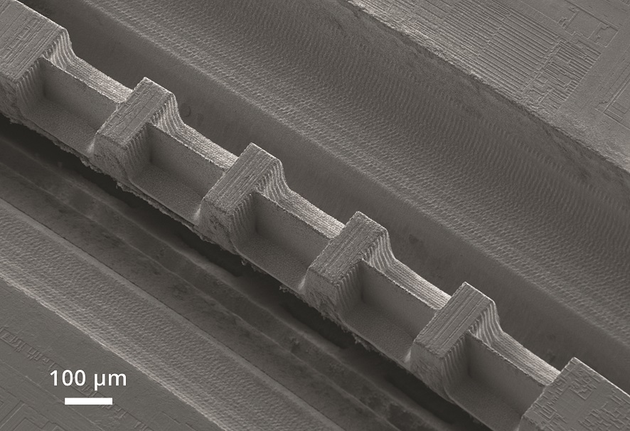REM image of five TEM lamellas in a row